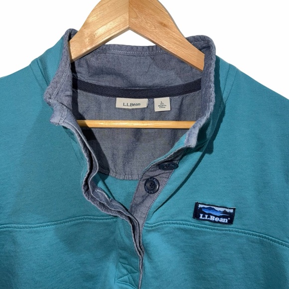 L.L. Bean Men’s Spring Teal Cotton 1/4 Button Up Pullover Sweatshirt Large - Picture 2 of 8